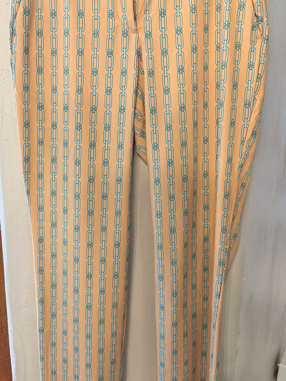 Tory Burch Peach Chain-Print Cropped Pants